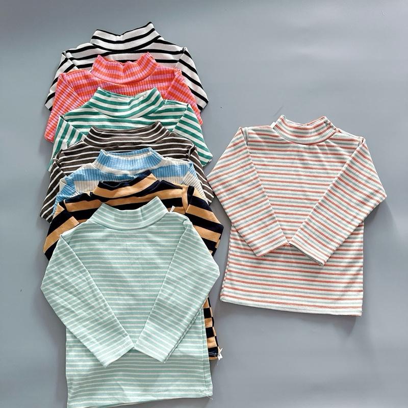 Combo 5 Áo dài tay cổ cao 3 phân sọc kẻ mặc giữ nhiệt cho bé chất bozip size 5-17kg