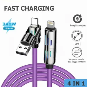 Kabel Data USB 4in1 Fast Charging 240W USB Micro Type C Lightning | Kable Data Spring 4in1 Type C 65W + PD 65W FAST Charging Spiral Silikon 1,5 Meter