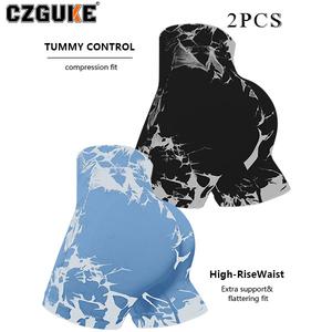 CZGUKE Pantalones Cortos de Yoga para Mujer Tie-Dye Alta Elasticidad Efecto Push-Up Conjunto de Dos Piezas para Gimnasio Yoga y Correr