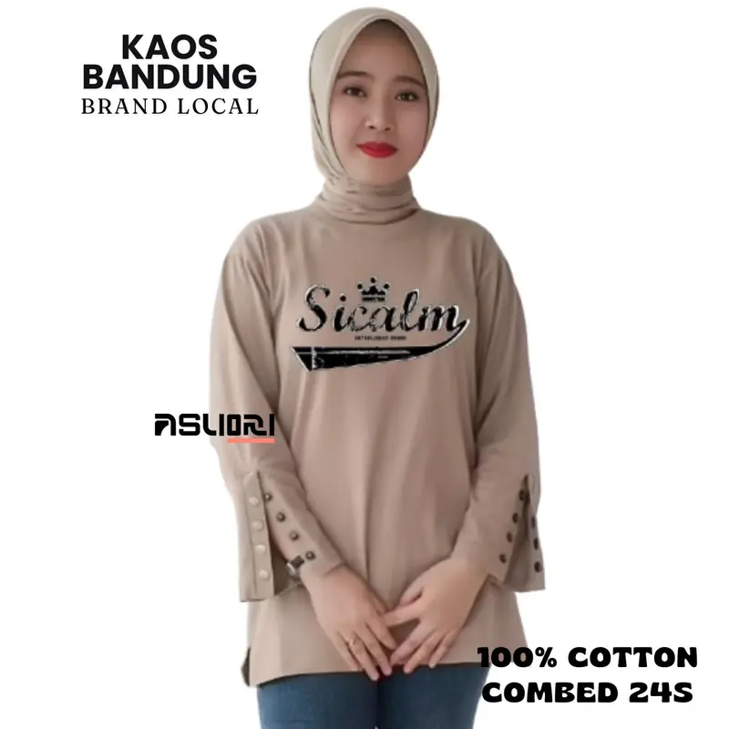 baju atasan wanita longsleeve jumbo wanita tangan kancing baju atasan tshirt cewek lengan panjang motif sablon  variasi kancing premium Kaos Oversize Dewasa 0