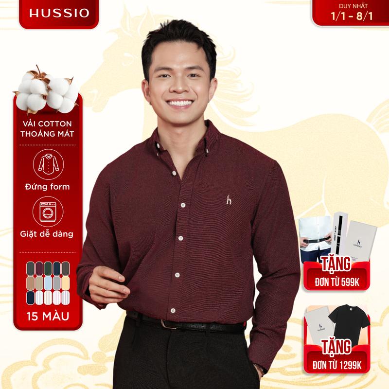 ÁO ĐỎ ĐÓN TẾT Áo sơ mi nam tay dài SEASON “BA” thêu logo vải Oxford cao cấp thoáng mát đứng form - Hussio