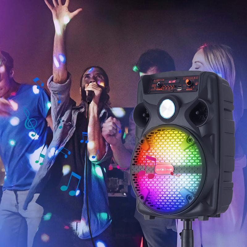 Portable Bluetooth Speaker Wireless Loud Big Party Speaker with Light and Stand, Kareoke Machine with Microphone Support Remote, FM, TWS, AUX, USB for Phone Home Outdoor 5