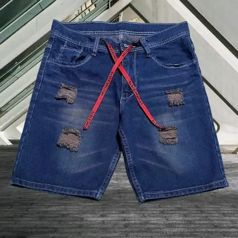 CELANA PENDEK JEANS SOBEK RIPPED TALI PREMIUM