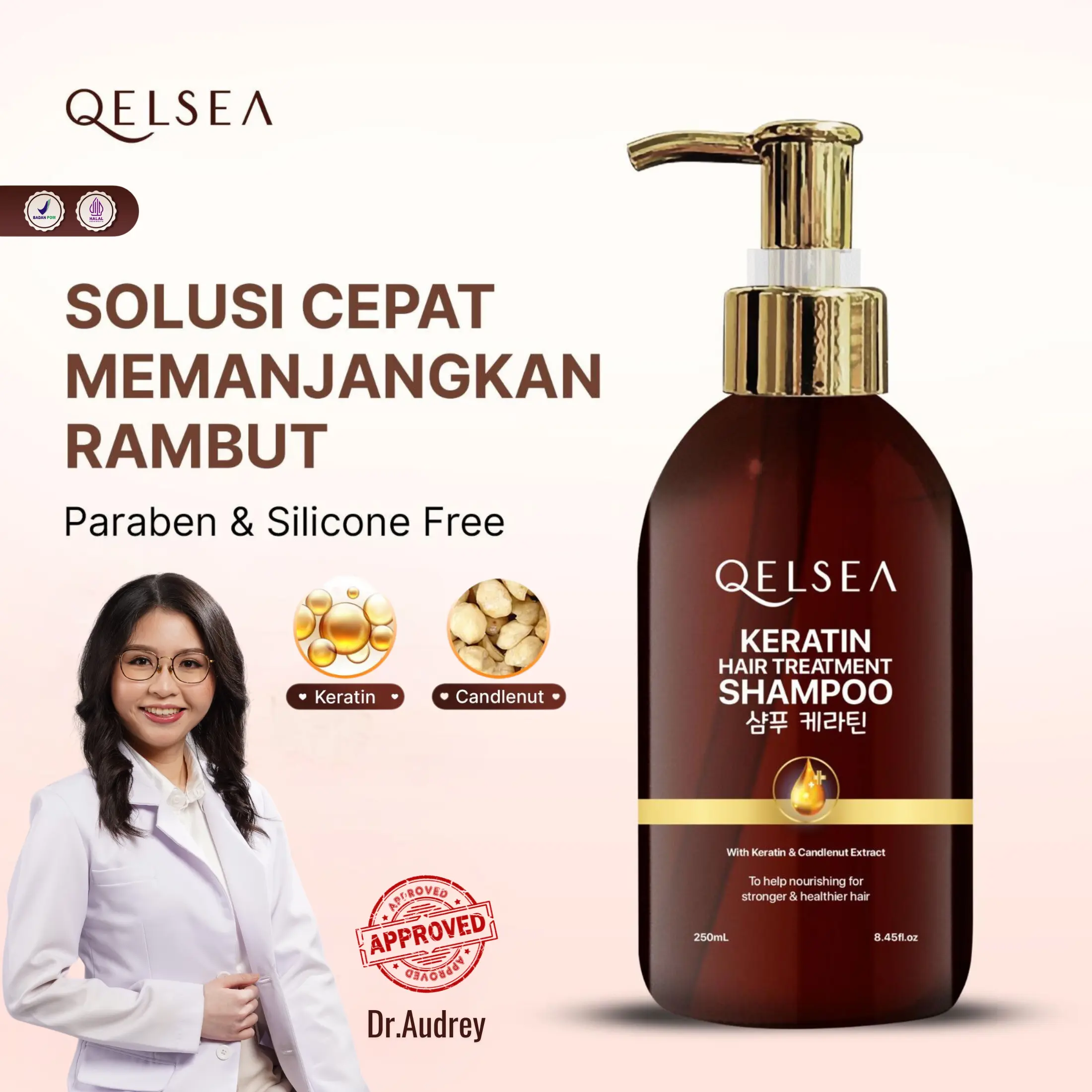 QELSEA Keratin Hair Treatment Shampoo - Memanjangkan Menutrisi Meluruskan dan Memperkuat Rambut dan Akar Extract Sampo Perawatan Haircare Rontok
