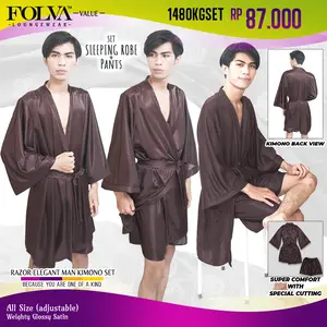 FOLVA baju tidur pria kimono man bahan satin 1480KGSET cokelat all size