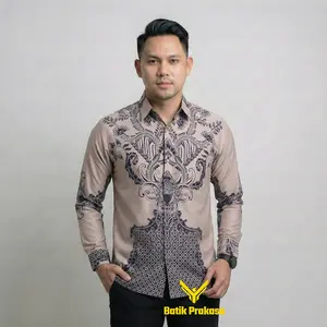[Beli Lokal] Kemeja Batik Prakasa 1117 Motif Bara Slimfit Lengan Panjang Batik Solo Baju Nyaman Pria Atasan Cowok