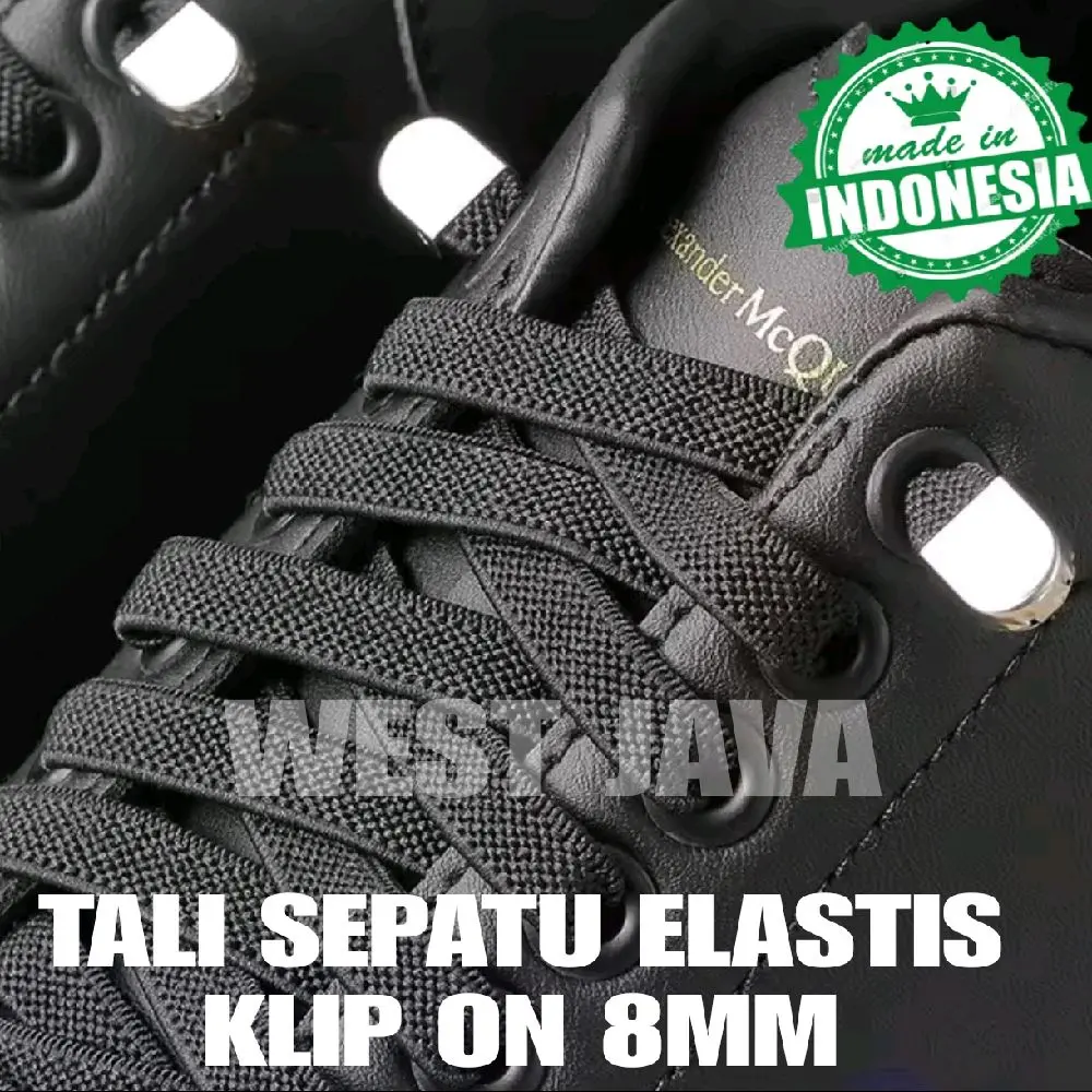 tali sepatu elastis klip on 8mm hitam putih pria wanita Shoe