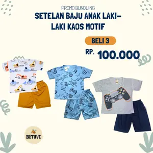 BEETUVI - Paket Hemat 100 Ribu Dapat 3 Setelan Baju Harian Anak Laki-Laki 3-8 Tahun One Set Truck, Game Time, Game Stick - Beli 3 100K