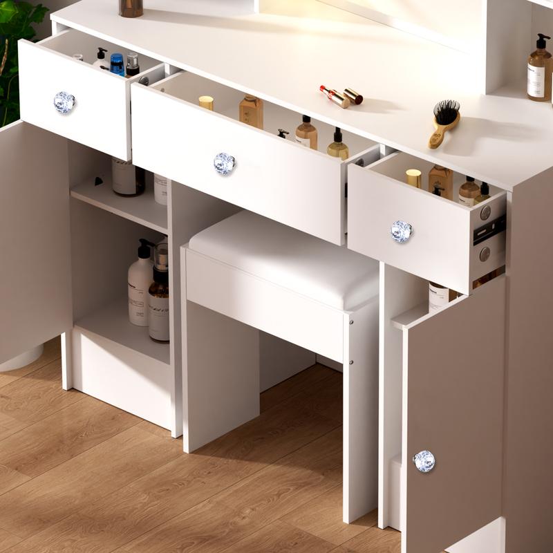 Modern White Dressing Table 3 Drawers Vanity Makeup Desk with Smart LED Mirror & Stool White 5