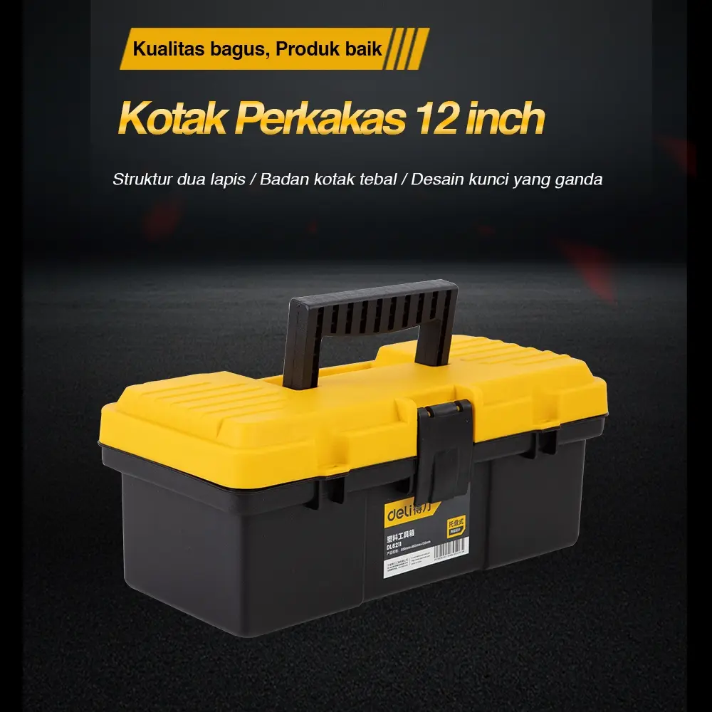 [TODAY FLASH SALE] Deli Tool Box 12 Inch / Kotak Perkakas Plastik Ukuran 12 Inch Tahan lama 2 Tingkat EDL432612