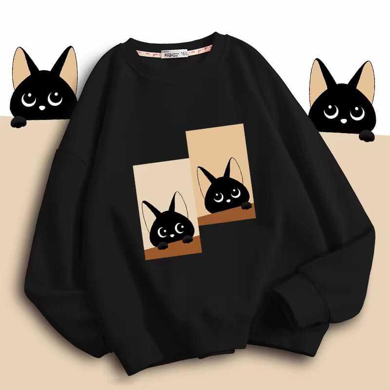 SWEATER UNISEKS 2COLOUR CAT PATTERN CUTE FLEECE hoodie starboy cewek hoodie abu abu cewek tetapi hati ku 0