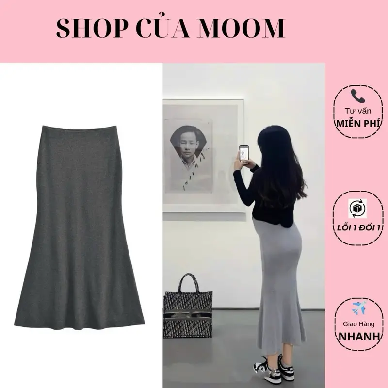 [Nhà Moom] Chân Váy Bầu Đuôi Cá Kèm Ảnh Thật Chân Váy Bầu Dài chất thun mềm