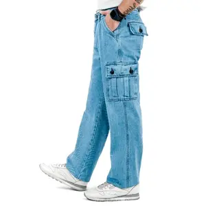 Celana Cargo Jeans Panjang Pria Reguler Standar Loose Fit Cargo Gombrong Jeans Pria Size 27-38 Terbaru