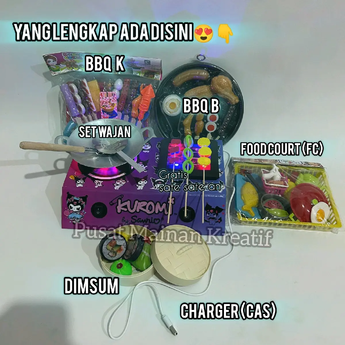 Mainan Set Kompor Bakaran Lampu Led bisa nyala Charger KUROMI Set Kitchen Mainan Masak Masakan Toys