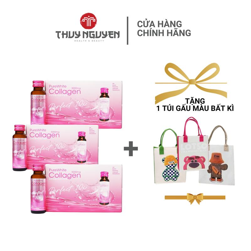 COMBO 3 HỘP Nước Uống Purewhite Collagen Bổ Sung 5000mg 1 Hộp 10 Lọ 50ml