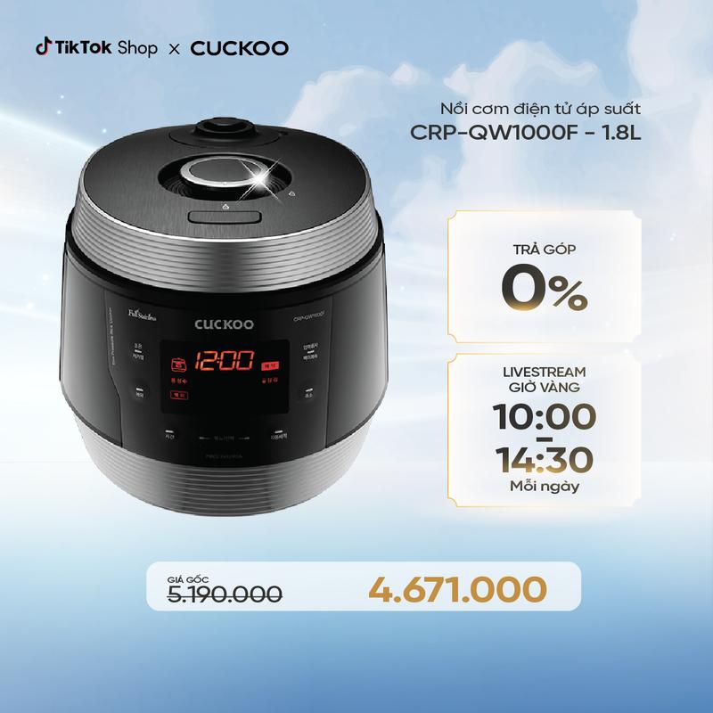 Nồi cơm điện tử áp suất Cuckoo 1.8L CRP-QW1000F ngôn ngữ tiếng Anh - Lòng nồi phủ men Xwall độc quyền - Sản xuất tại Hàn Quốc