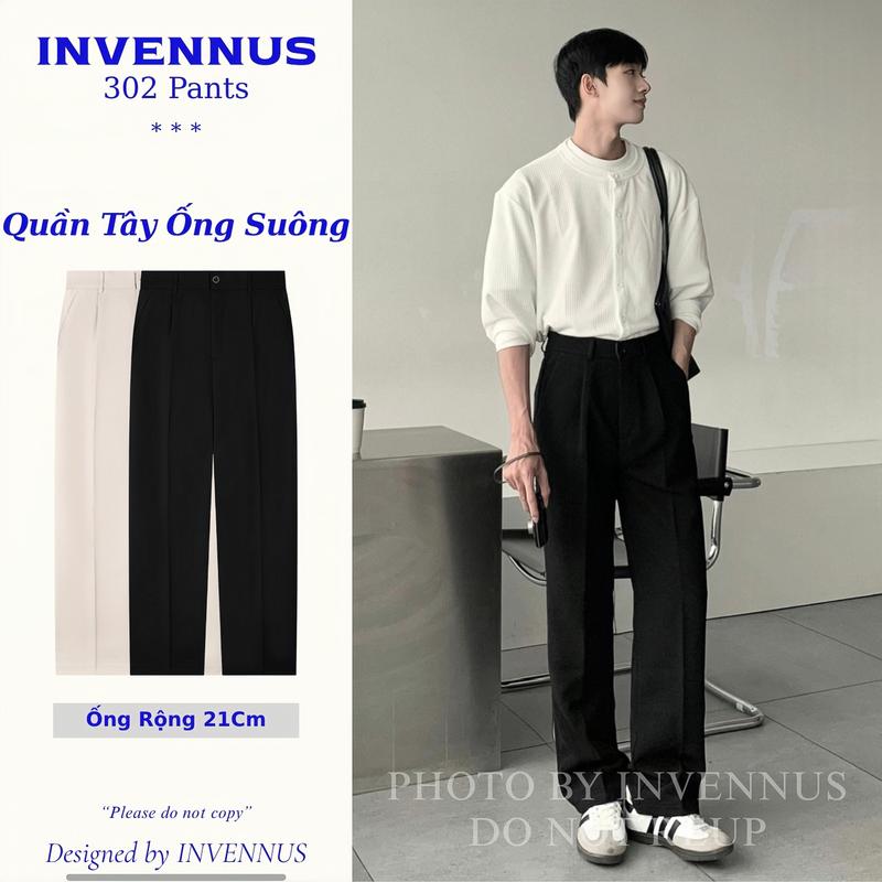 Quần tây nam ống suông INVENNUS cạp cao, quần âu nam tôn dáng vải tuyết hàn co dãn nhẹ thoáng khí - [302]