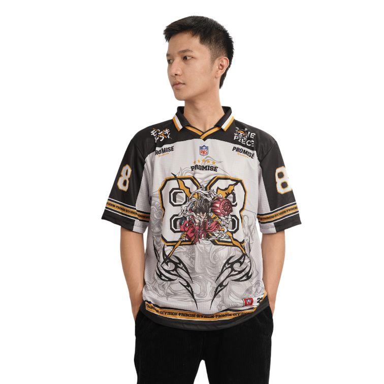 Jersey Boxy Oversize PROMISE Red White Number 88 Anime Onepiece Baju Vintage Unisex Kaos Olahraga Pria Wanita Sport Big Size Hitam Dryifit Milano Kaos Olahraga Dewasa