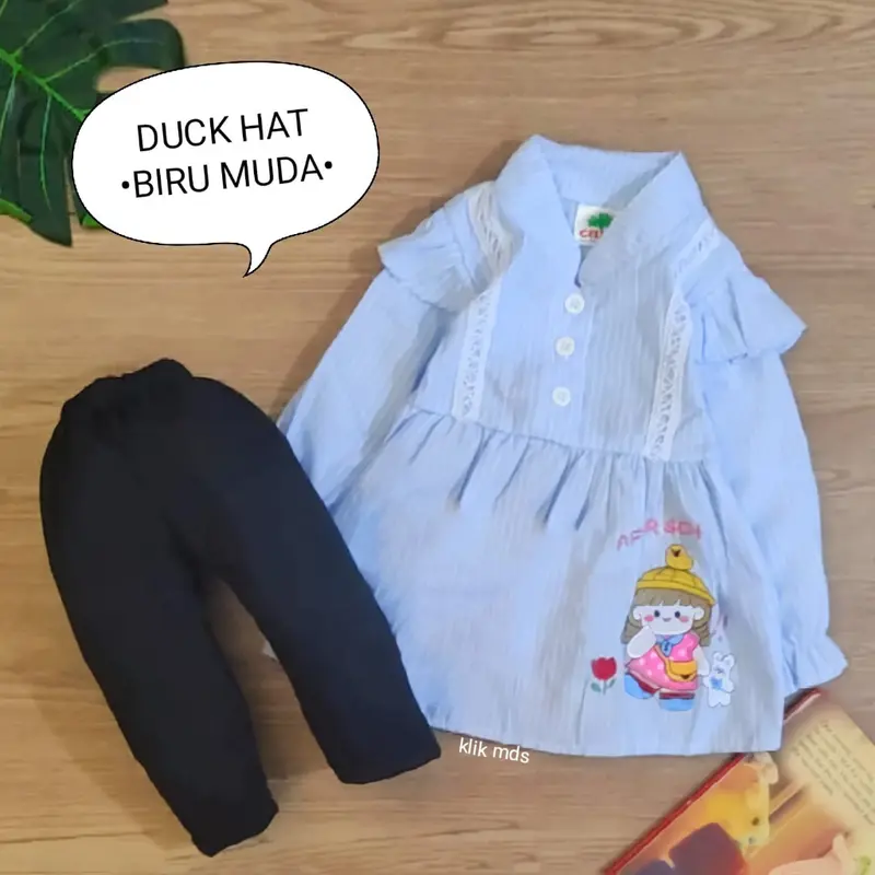 Setelan Baju Anak Perempuan / Baju Bayi Cewek Atasan Lengan Dan Celana Panjang Motif Duck Hat Usia 0-18 Bulan 4