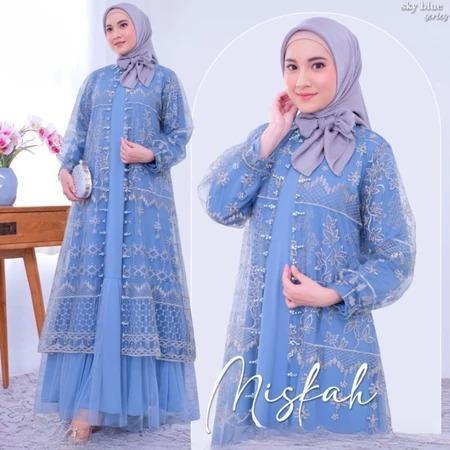 Gamis Pesta Premium Branded Miskah Set Dress BO Size M L XL XXL LD 100-120 CM Bahan Skirt Mix Tille Inner Tile Import Aplikasi Payet Baju Wanita Terbaru Viral  Warna Black Blue Dusty Dove Mocca Nude 0