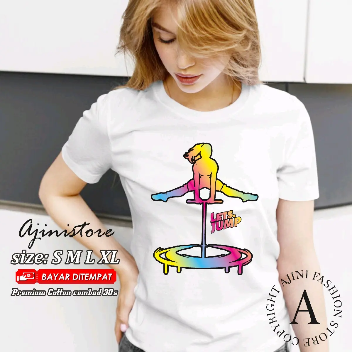 kaos trampolin atasan olahraga trampolin baju outfit trampolin sports senam gym ( trampoline gradation ) fitnes katun
