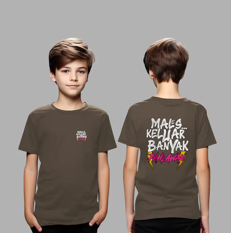 Kaos Anak Kata Kata MALES KELUAR Sablon Depan Belakang 3