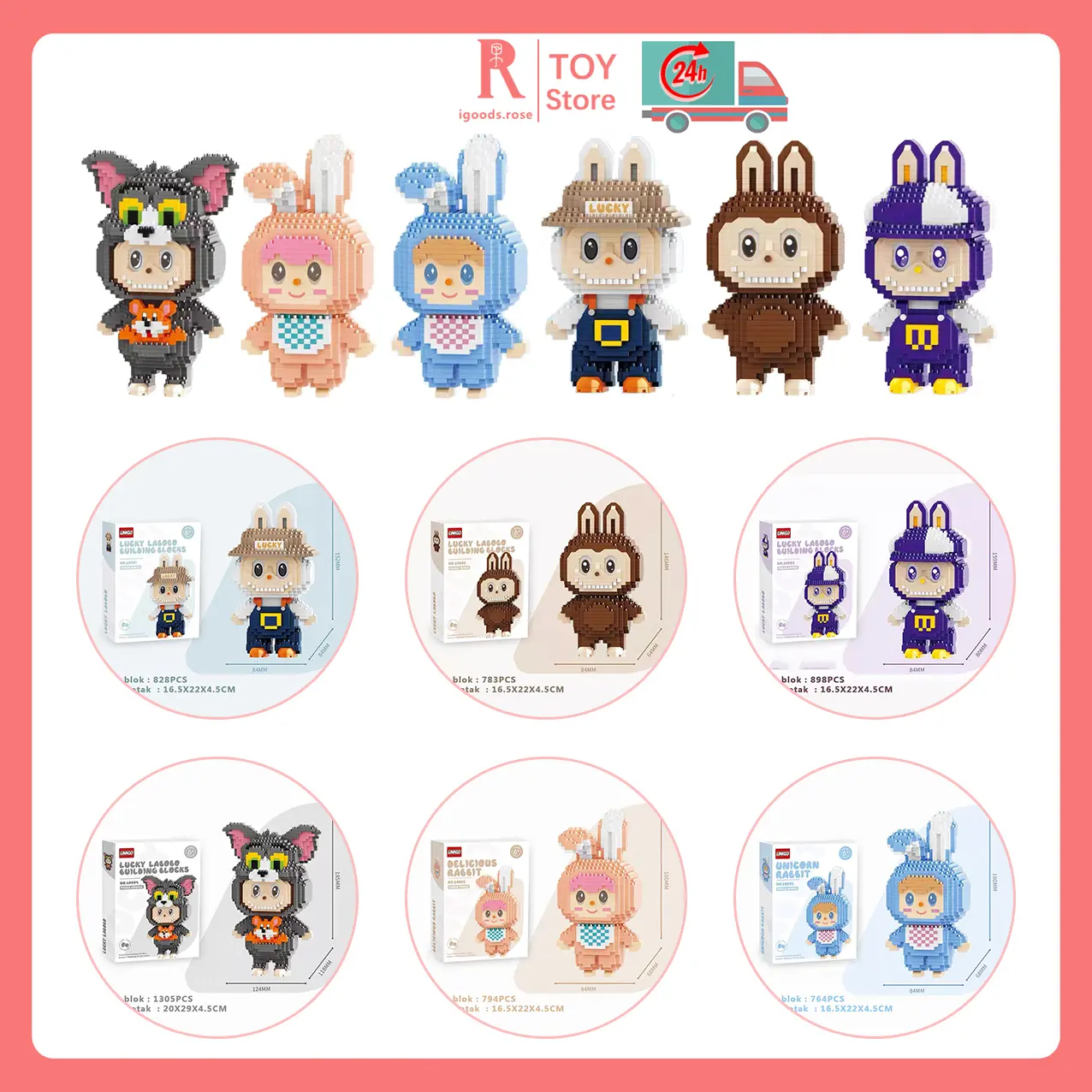igoods.rose Boneka Kartun DIY Mainan Blok Bangunan Rakitan Partikel Kecil Lucu Hadiah Ornamen Mainan Edukasi Anak-anak
