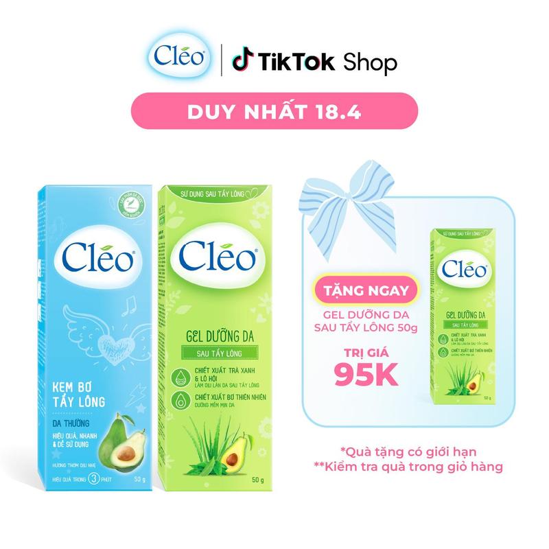 [MUA 1 NHẬN 3] Combo Kem Tẩy Lông Cho Da Thường Cléo Avocado Hair Removal Cream Normal Skin 50g và Gel Dưỡng Dịu Da Sau Tẩy Lông 50g