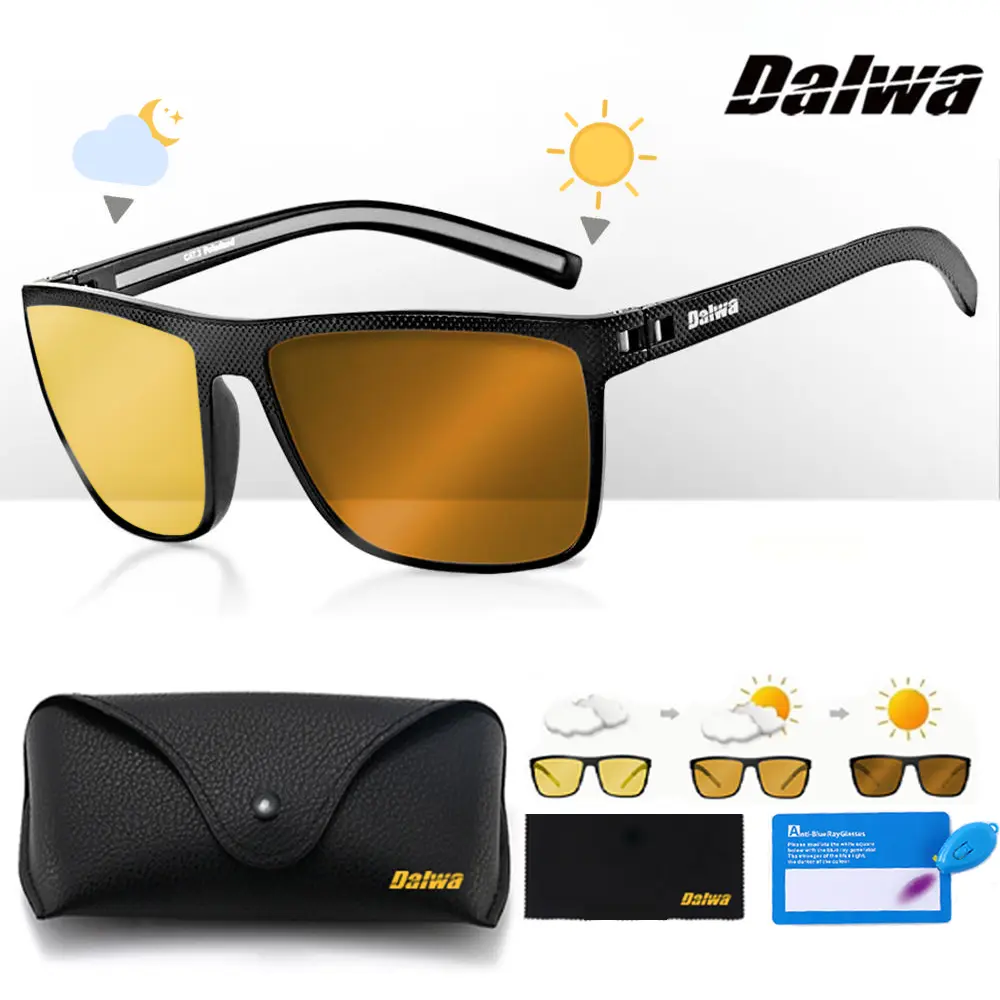 【All-in-One】Dalwa Fotokromic Kacamata Driving Anti Silau UV400, Polarized, Nyaman di Siang/Malam, Ukuran Fleksibel untuk Pria Eyewear, Photocromic Sunglasses