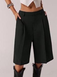 Shorts bermudas para mujer de color sólido y diseño sencillo para uso diario, pantalones largos casuales de negocios para todas las estaciones, estilosos y cómodos