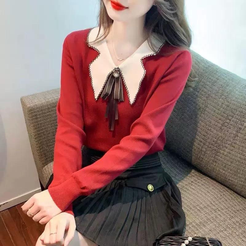 Blouse Rajut Wanita Kerah Lancip Bros Pita 4315 - Knitwear, Dewasa, Baju, Hitam, Panjang, Casual, Top, Cewek 1