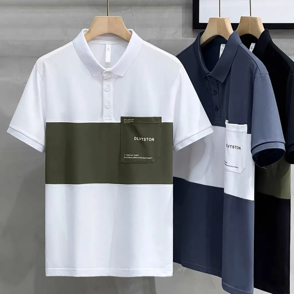 Men's Ice Silk polo shirt short sleeve loose Korean casual splice pockets polo collar plus size tops befoyi slc150 men