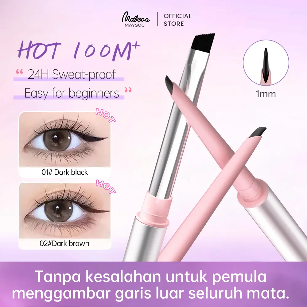 [HOT] Maysoo Eyeliner Perfect Slim Eye Pencil -1mm Waterproof Dual-Ended Eyeliner, 24 Jam Tahan Keringat & Air,Pensil Hitam Eyeliner Gel,Anti Luntur Tahan Lama Dual-Ended