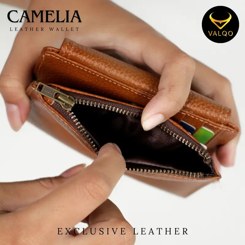 VALQO CAMELIA Dompet Kulit Sapi Wanita Dompet Kartu Resleting Dompet wanita Dompet kecil Dompet Pendek 4