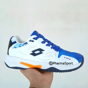 Lotto White Blue Orange Putih Biru Tennis Sepatu Tenis Unisex Cewe Cowo