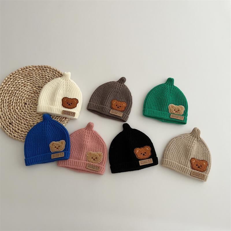 Mũ Len Hình Gấu Dễ Thương Cho Bé Mũ Mùa Thu Đông Ấm Áp Cho Trẻ Sơ Sinh Bé Trai Và Bé Gái Mũ Dệt Kim Hoạt Hình Mũ Không Vành Cho Trẻ Mới Biết Đi
