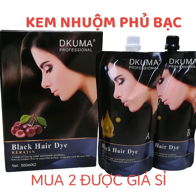 Kem Nhuộm Không dính ra đầu DKUMA ORGANIC 500ml Phủ Bạc màu đen Nam Nữ Women Dưỡng Tóc Nhuộm Tóc ,Đổi Màu Tóc Collagen Keratin