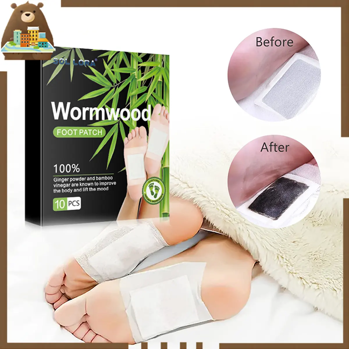 Isi 10pc , Koyo Kaki Mugwort Dan Arang Bambu Detox Foot Patch Dehumidifikasi Tidur Nyenyak