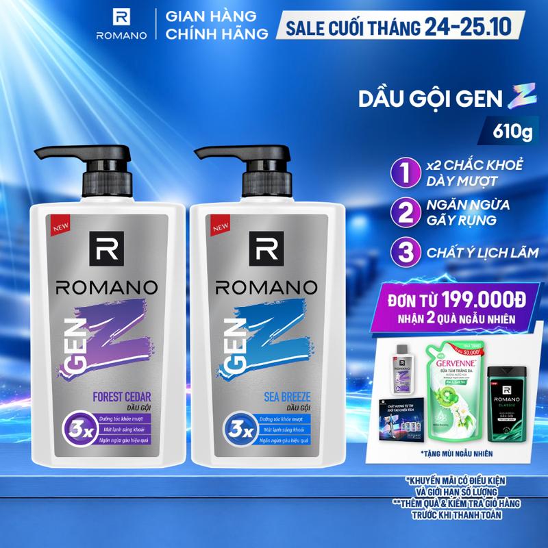 Dầu gội Dưỡng Tóc cho nam Romano Gen Z Hương Sea Breeze/ Forest Cedar 610g/ chai