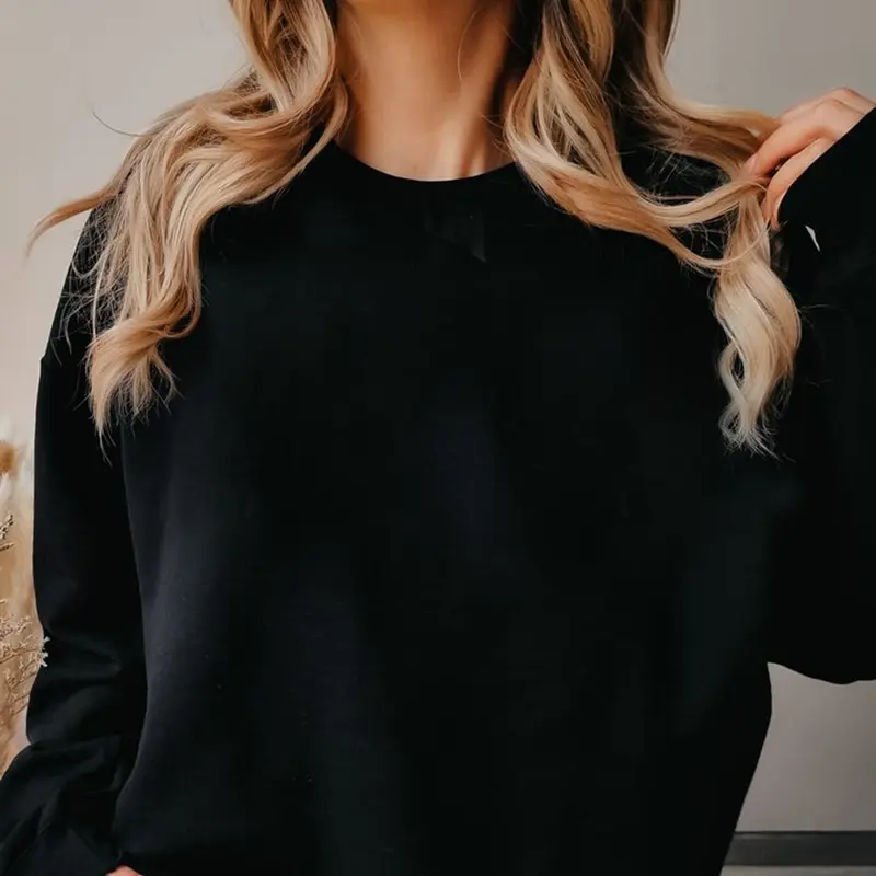Sweater Crewneck Basic Polos Unisex Bahan Fleece Size M - XXL Warna Hitam Terbaru 4