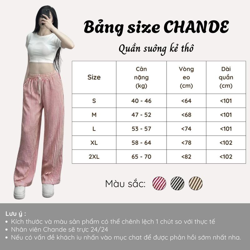 Product Introduction of Quần nữ kẻ sọc ống rộng dáng suông chất vải thô nhăn cạp chun có dây rút co giãn thoải QX20 CHANDE STORE 0
