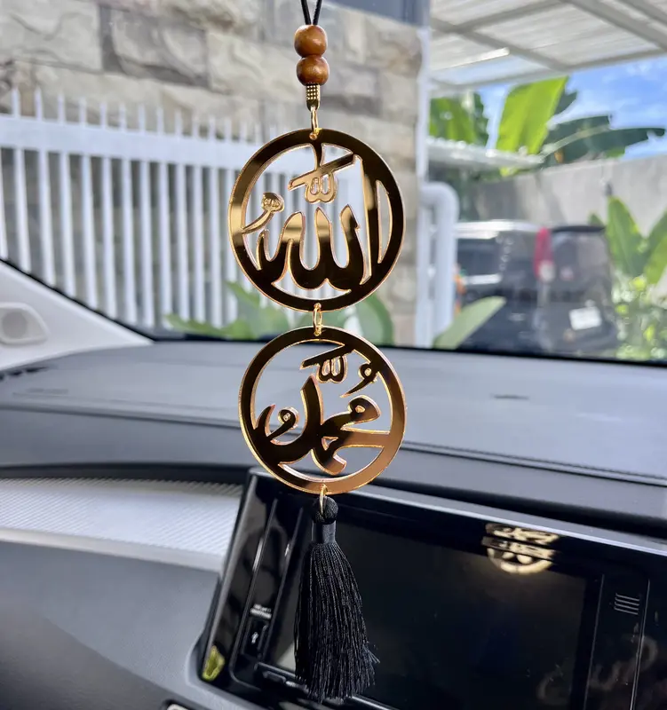 Gantungan Spion Mobil , Hiasan Spion Mobil Mewah dan Elegan dari Bahan Acrilic Warna Emas Tebal 4mm Diameter 6 cm gantungan  buat 2