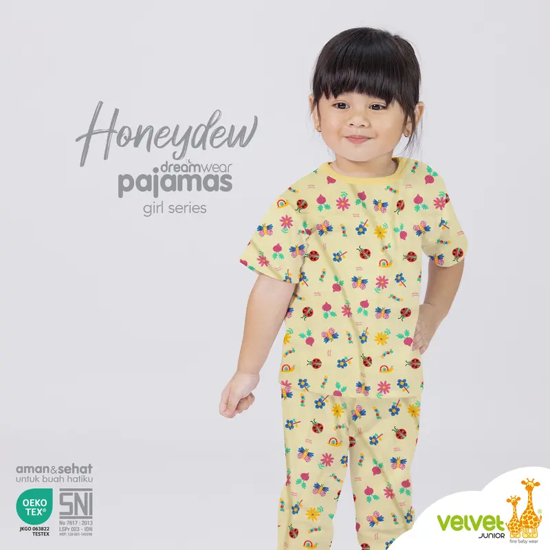 Velvet Junior Piyama Pendek Panjang Anak Perempuan DreamWear Girl - 1 STEL - Busy Bees, Sweet Daisies, Honeydwe 7