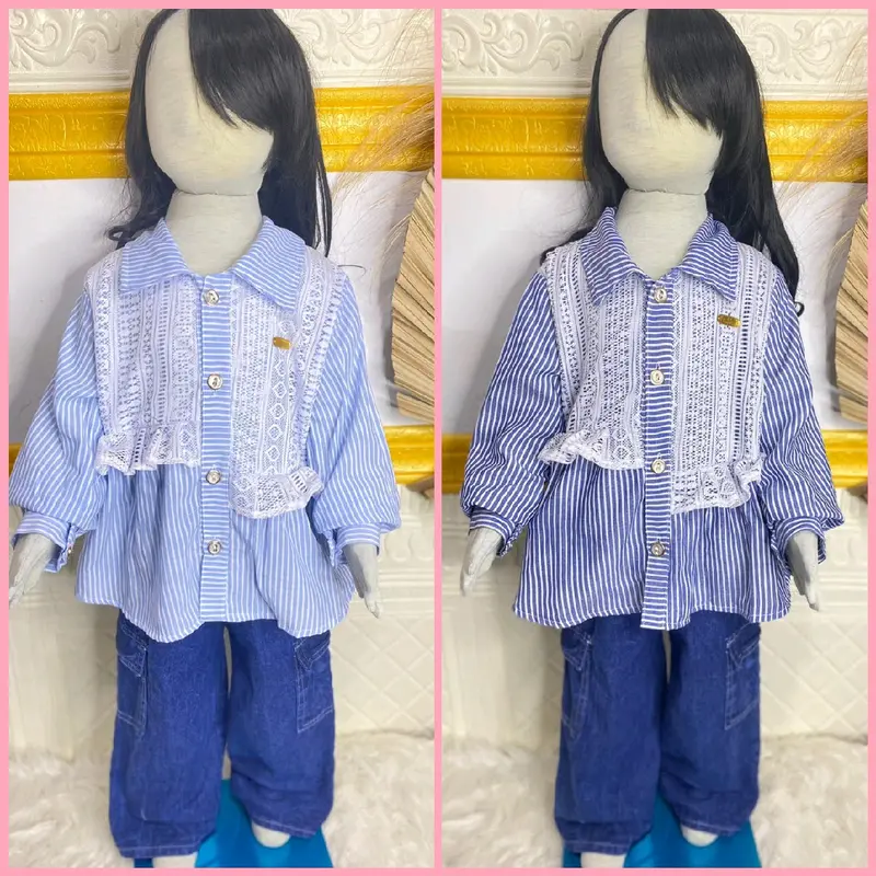 SETELAN KEMEJA SALUR KATUN CELANA JEANS ANAK PEREMPUAN USIA 3 TAHUN -12 TAHUN 3