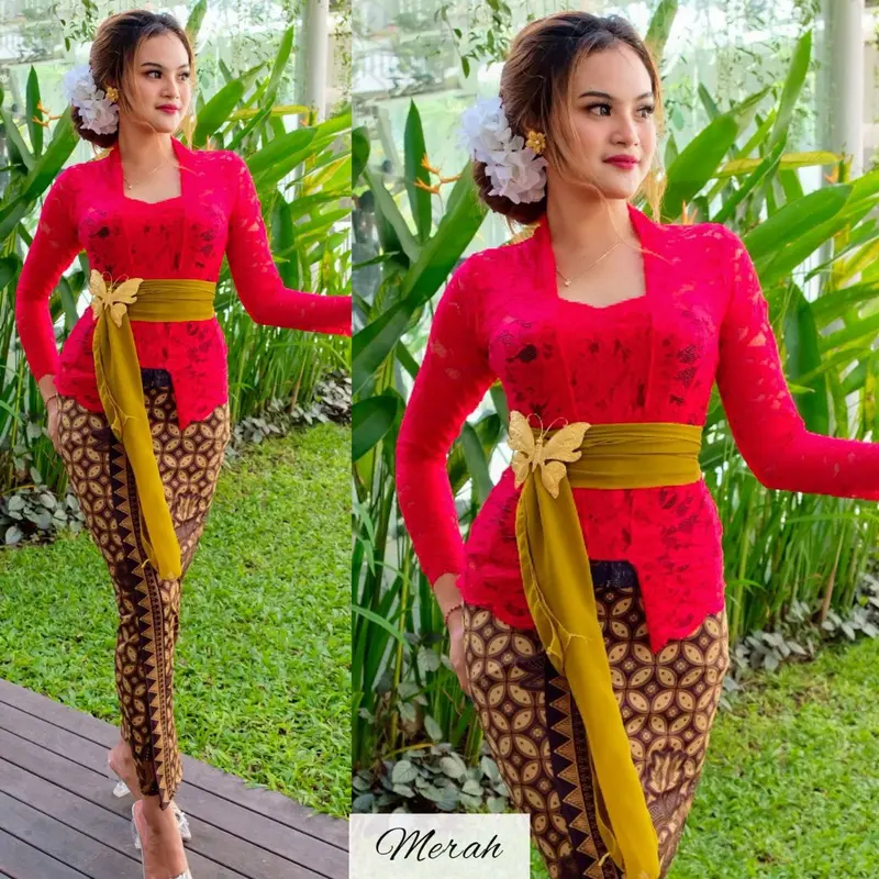 Setelan Baju Kebaya Brokat Stretch Sofia dan Rok Moscreft Batik Panjang Modern 4