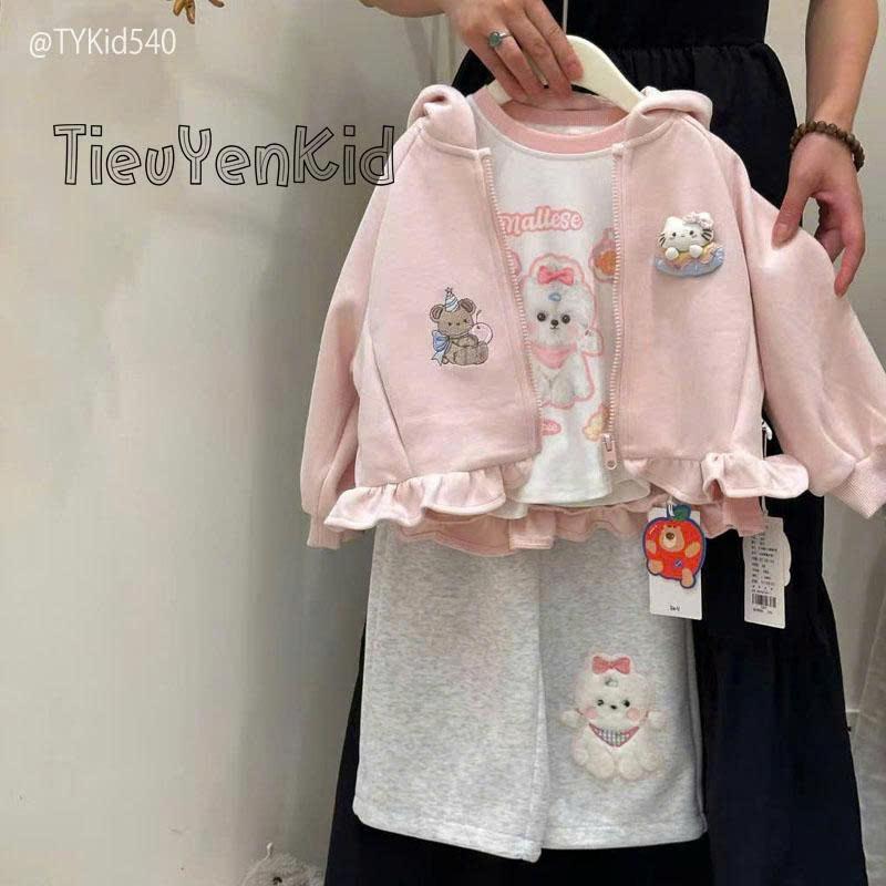 [Tiểu Yến KID] AK511/A540/Q209-Áo khoác nỉ bé gái QCCC mèo hồng , Áo thun nỉ bé gái QCCC mèo kem và Quần nỉ bé gái QCCC mèo xám