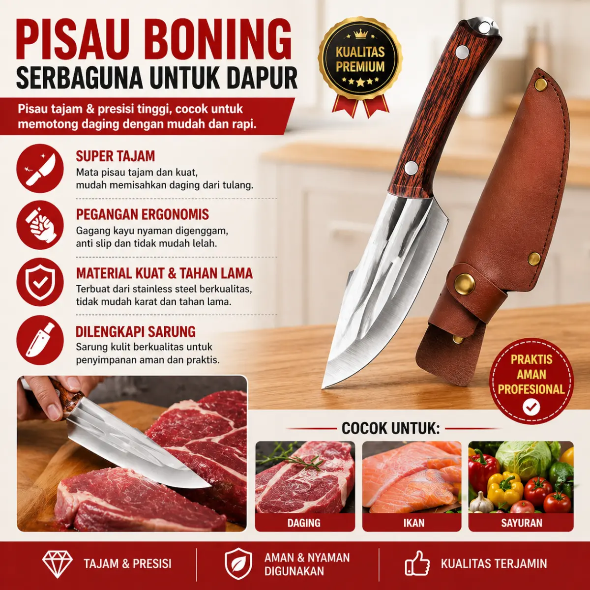[SAMBUT AWAL TAHUN]Pisau Tulang Pisau Dapur Pisau Survival Pisau Daging Pisau Koki Pisau Jepang Super Tajam Outdoor Pisau Boning Camping