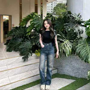 Ameera - HW loose Jeans Boyfriend Kulot Light Blue Celana Wanita Panjang lulu celana jeans wanita