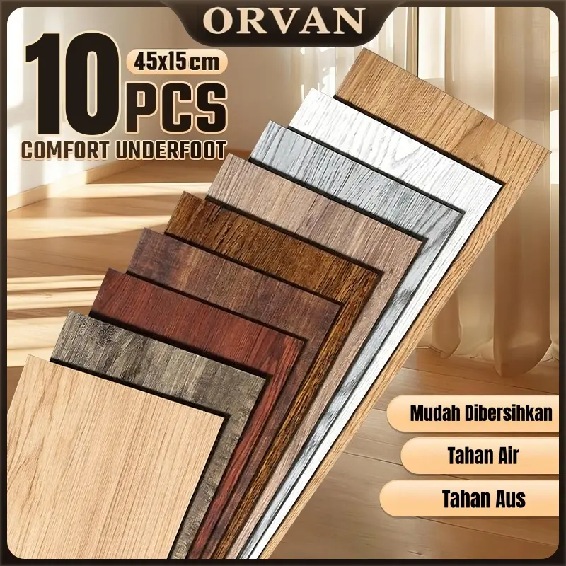 10 Lembar Stiker Lantai Vinyl Motif Kayu 15x45cm Perekat Sendiri Tahan Air Anti Gores Mudah Dipasang DIY Dekorasi Rumah