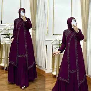 Dress Muslimah Kondangan Latina Dress Bahan Ceruty Babydoll Baju Gamis Simple Elegan Mutiara Panjang